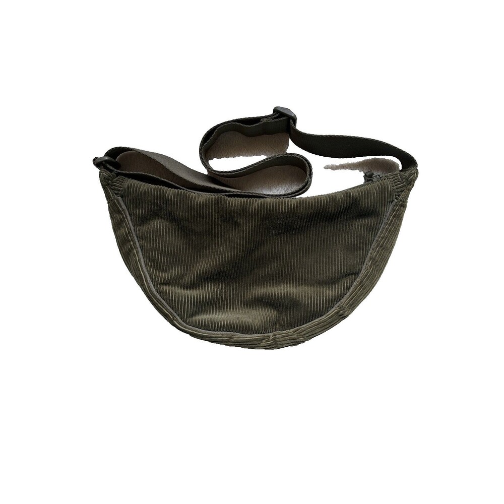 UNIQLO Corduroy Sling Bag Olive Green Crescent Lined Crossbody Purse Streetwear